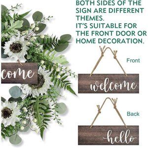 Eucalyptus Wreath for Front Door Sunflower Flowers All Seasons with Welcome Sign